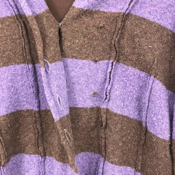 Free People Striped Cardigan M Off-Centered Button Front Wool Blend Long Sleeve - Picture 6 of 6